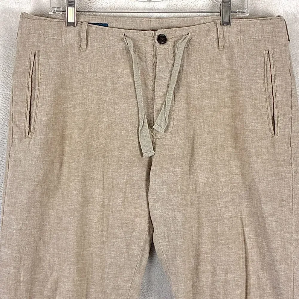 Perry Ellis Pants Mens 34x30 (37x28) Beige Linen Drawstring Beach Summer Preppy